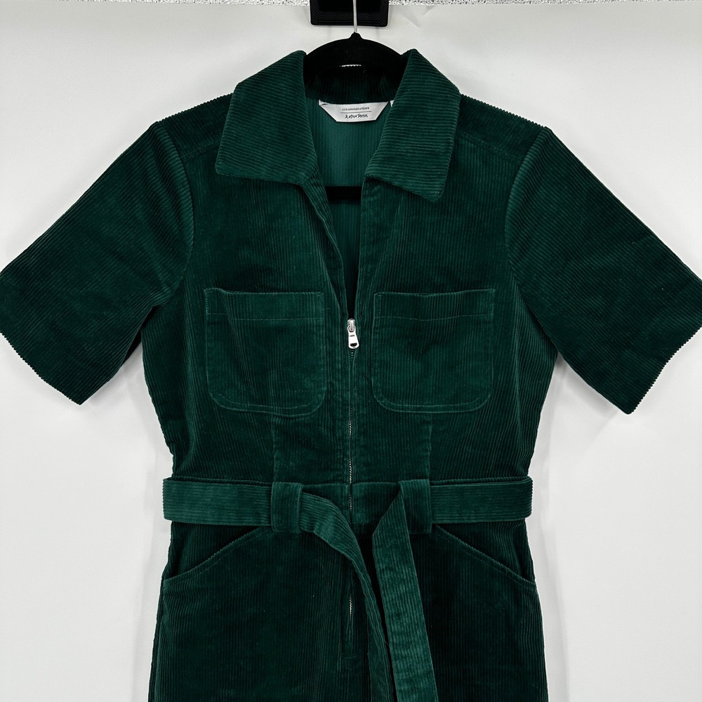 Atelier & Other Stories Green Corduroy Zip Front Belted Utility Jumpsuit Women 6 - Picture 2 of 11